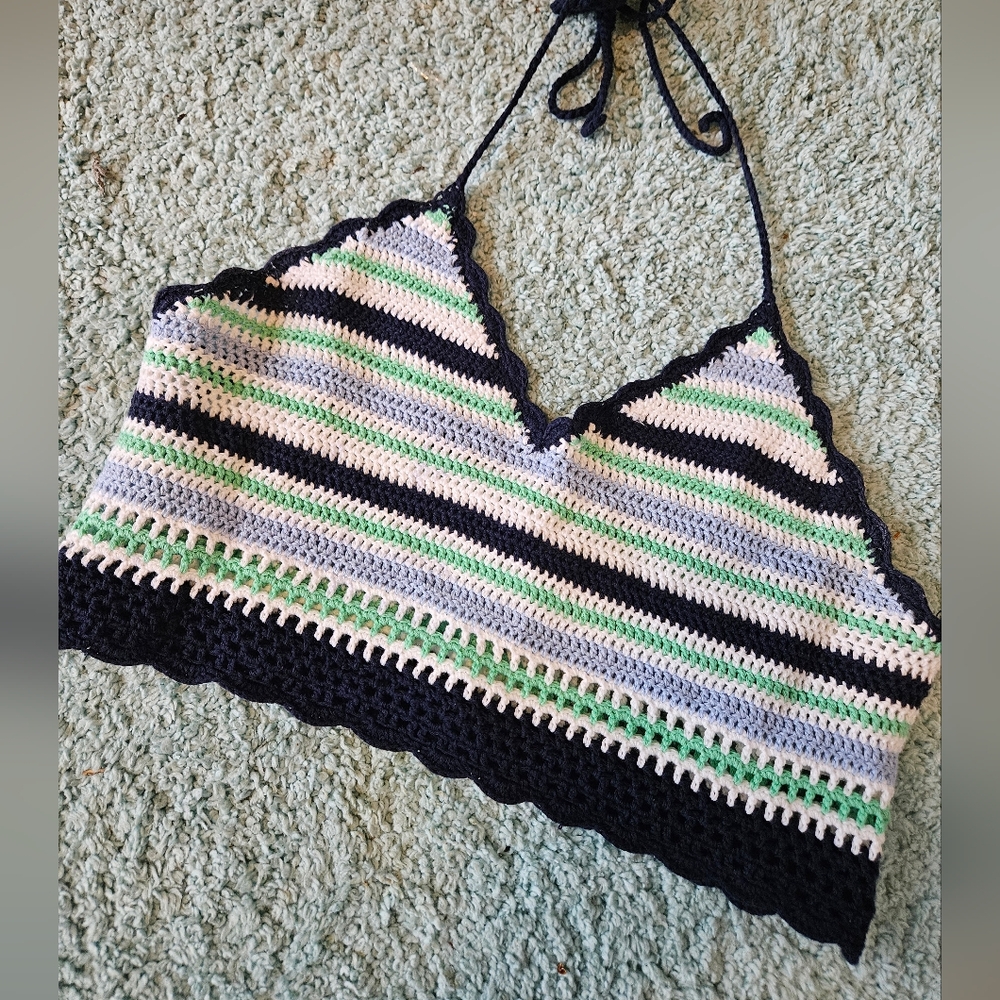 Aerie Multicolor Crochet Halter Crop Top
